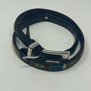 Vintage Brighton women's belt black leather small 28 beaded multicolor tribal